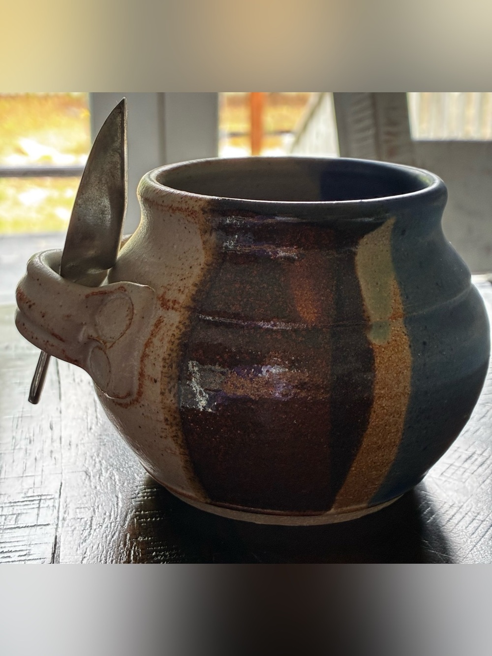 Signed Handmade Ceramic Soup Mug - Brown and Tan Glaze 98